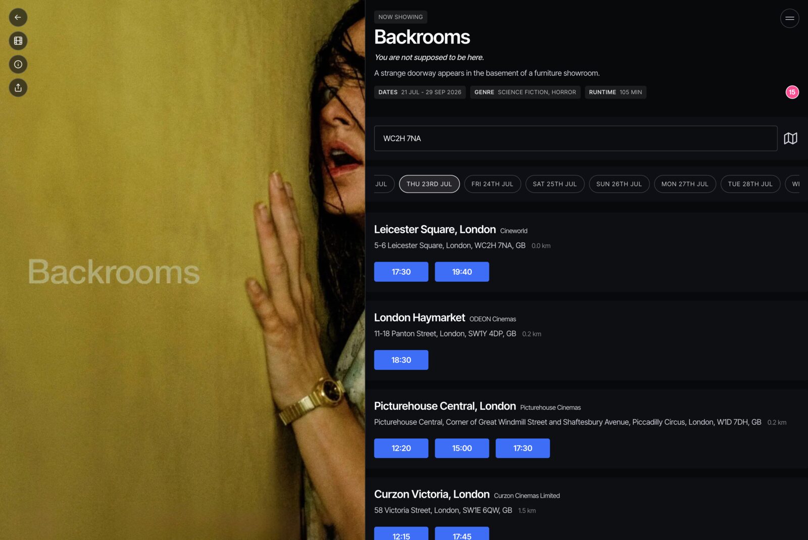 A live Cinematik Onesheet: film poster, synopsis, and UK-wide showtimes straight to checkout